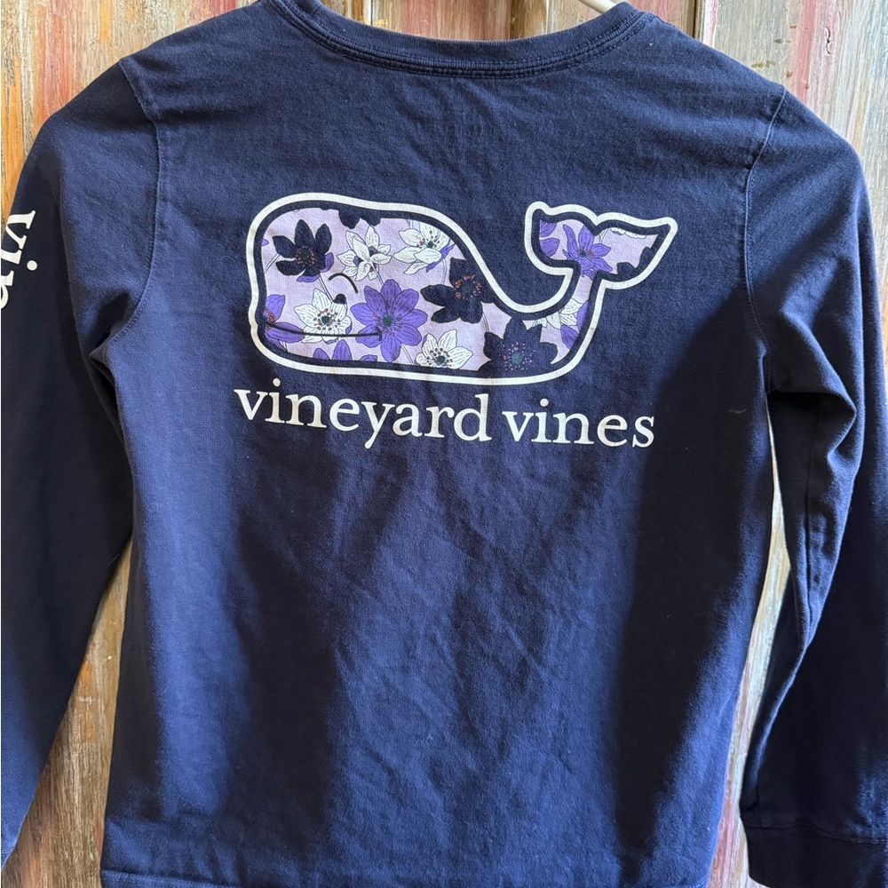 Vineyard Vines Kids Navy Long Sleeve with Floral Whale